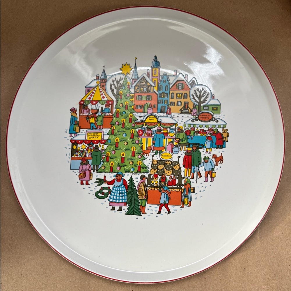 Vintage German Christmas Market Ceramic 12” Platter.